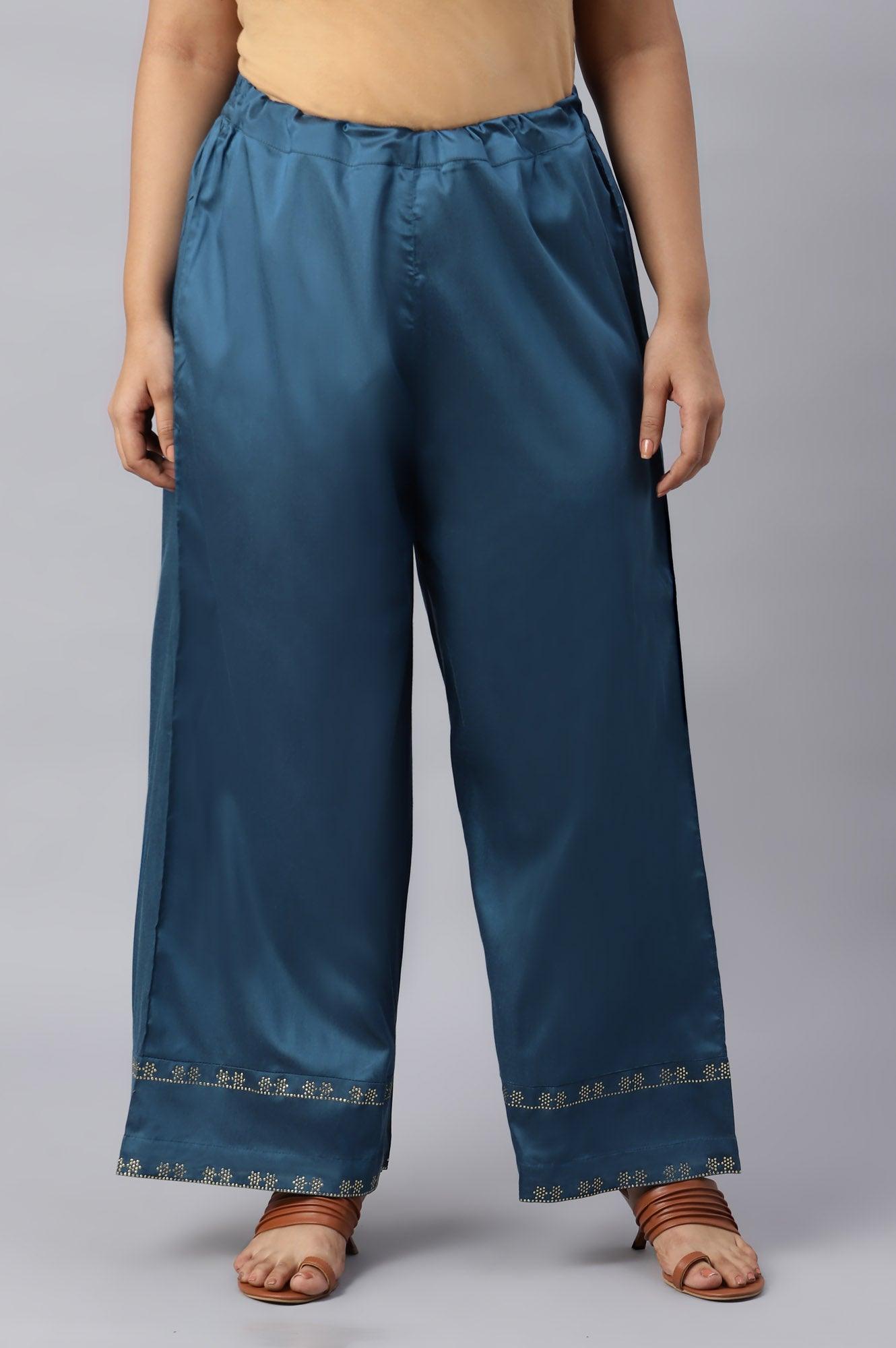 Persian Blue Straight Plus Size Parallel Pants - wforwoman