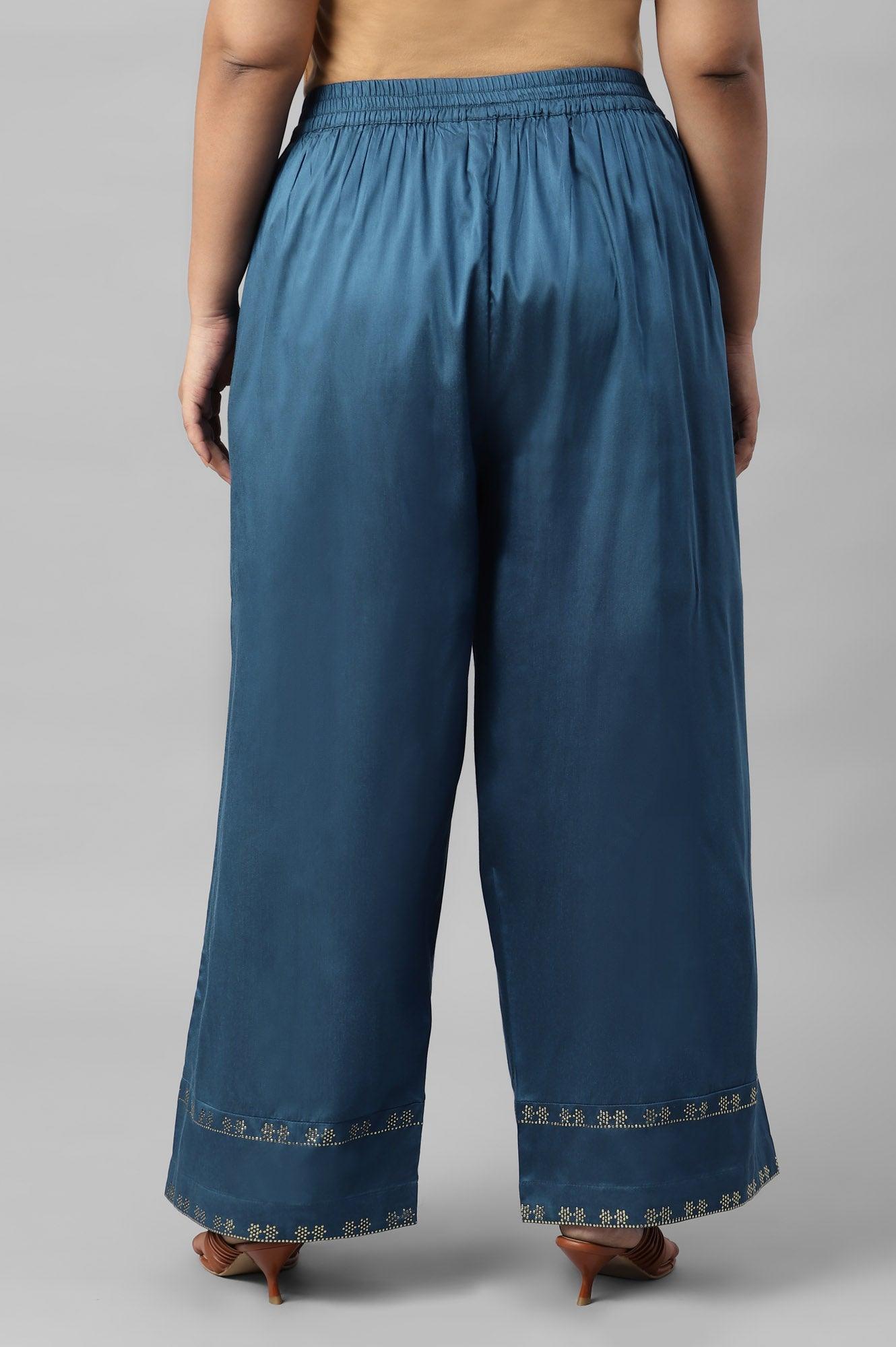 Persian Blue Straight Plus Size Parallel Pants - wforwoman