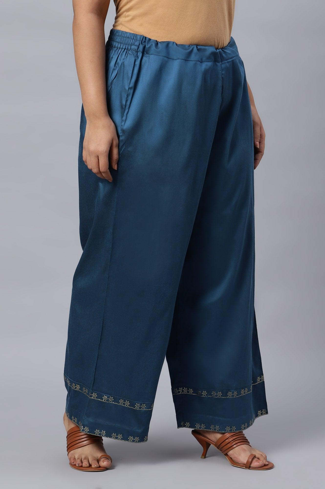 Persian Blue Straight Plus Size Parallel Pants - wforwoman