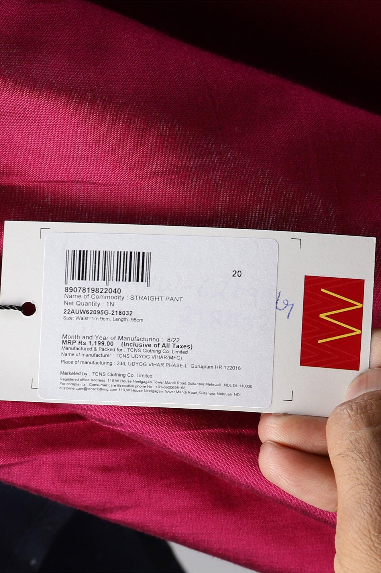 Dark Pink Women Plus Size Pants With Printed Border - wforwoman