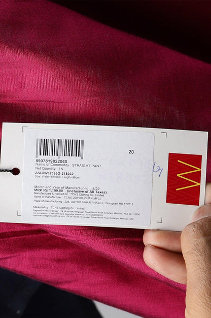 Dark Pink Women Plus Size Pants With Printed Border - wforwoman