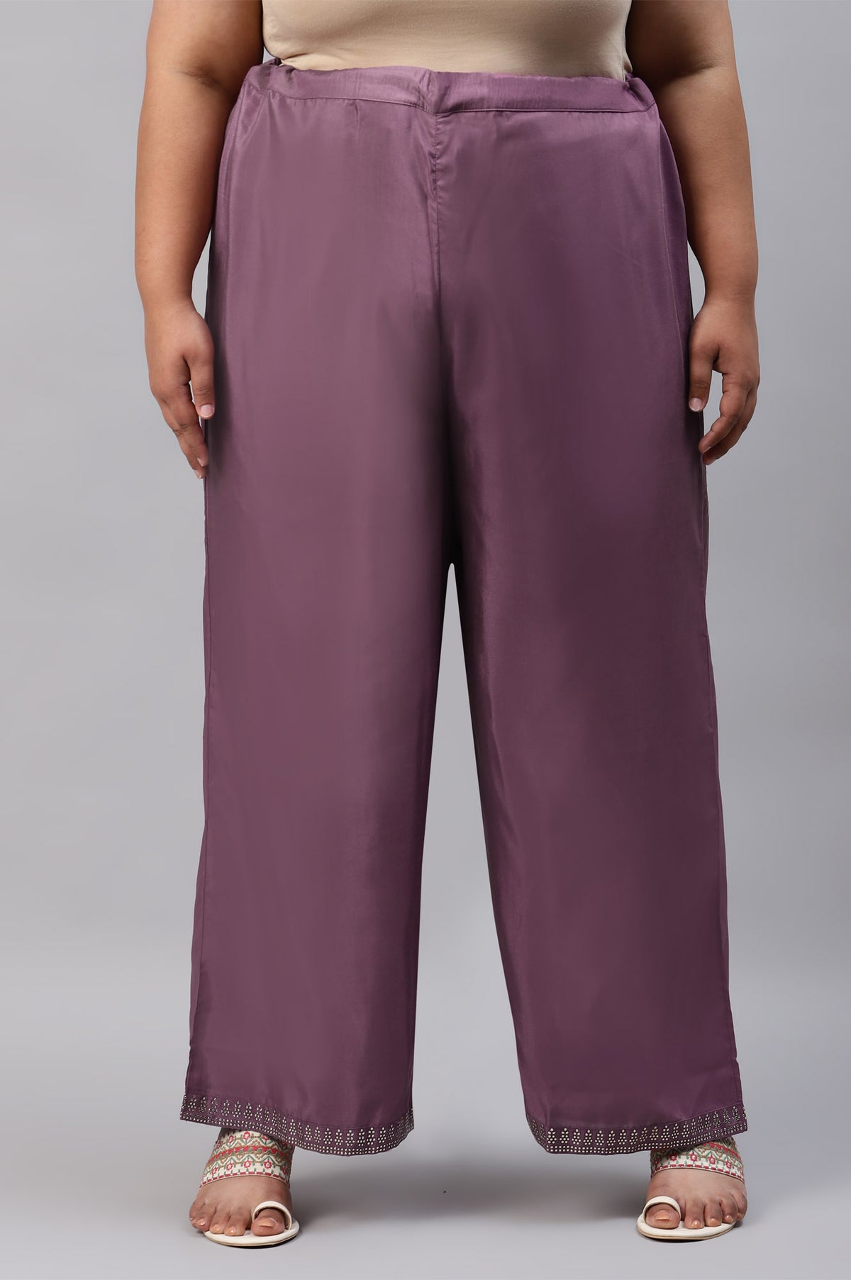 Ash Rose Pink Shantung Straight Plus Size Parallel Pants - XS