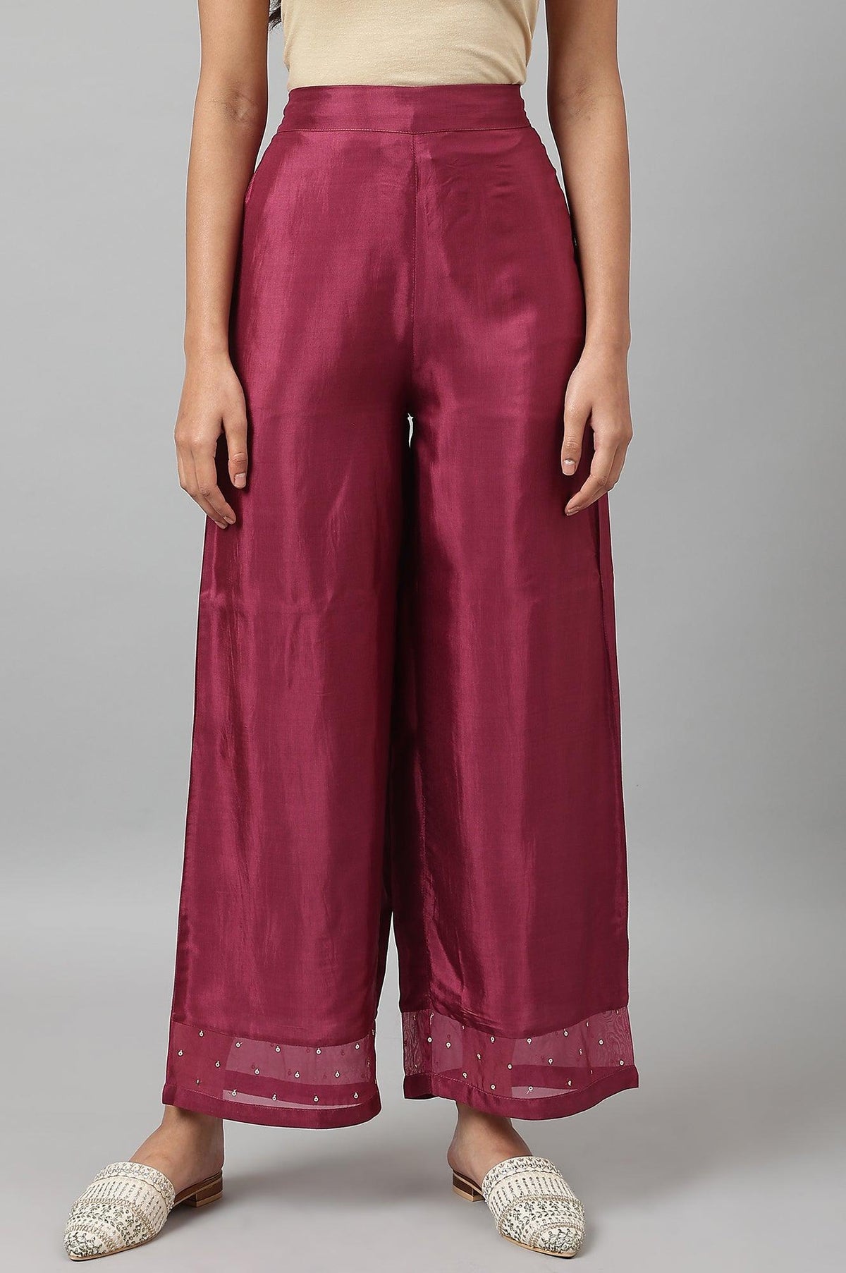 Plus Size Purple Shantung Straight Parallel Pants - XS