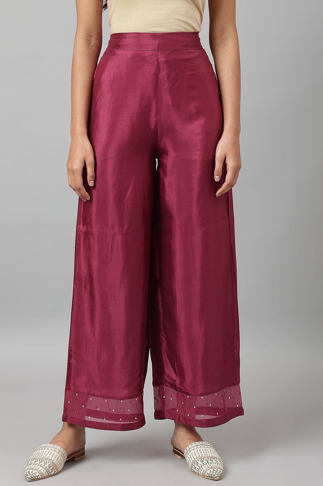 Plus Size Purple Shantung Straight Parallel Pants - wforwoman
