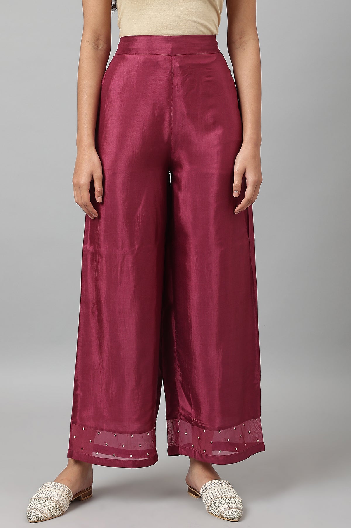 Purple Shantung Straight Parallel Pants - XS