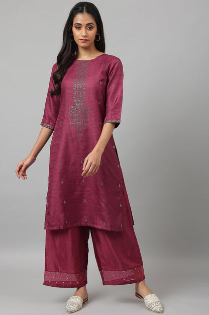 Plus Size Purple Shantung Straight Parallel Pants - wforwoman