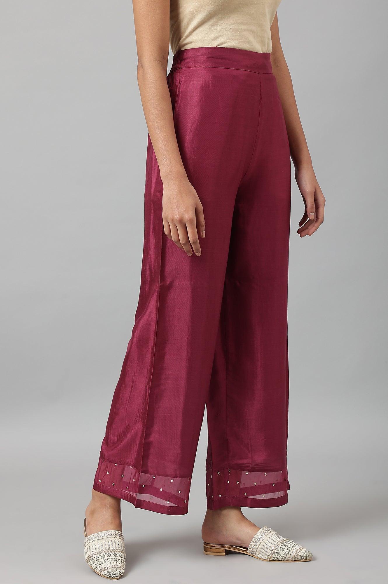 Plus Size Purple Shantung Straight Parallel Pants - wforwoman
