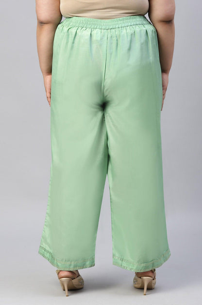Green Solid Shantung Plus Size Parallel Pants - wforwoman