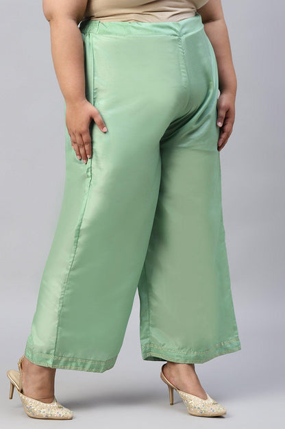 Green Solid Shantung Plus Size Parallel Pants - wforwoman