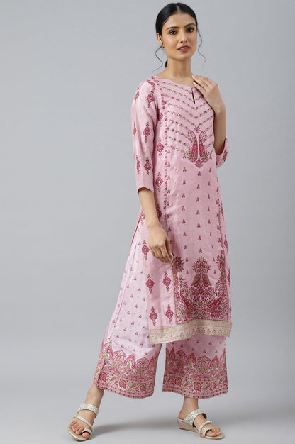 Light Pink Shantung Printed Parallel Pants - wforwoman