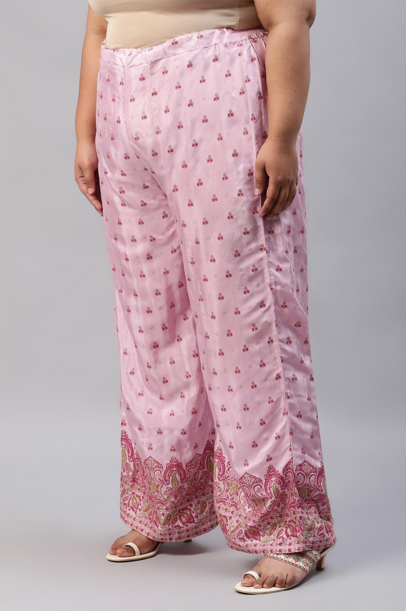 Plus Size Light Pink Shantung Printed Parallel Pants - wforwoman