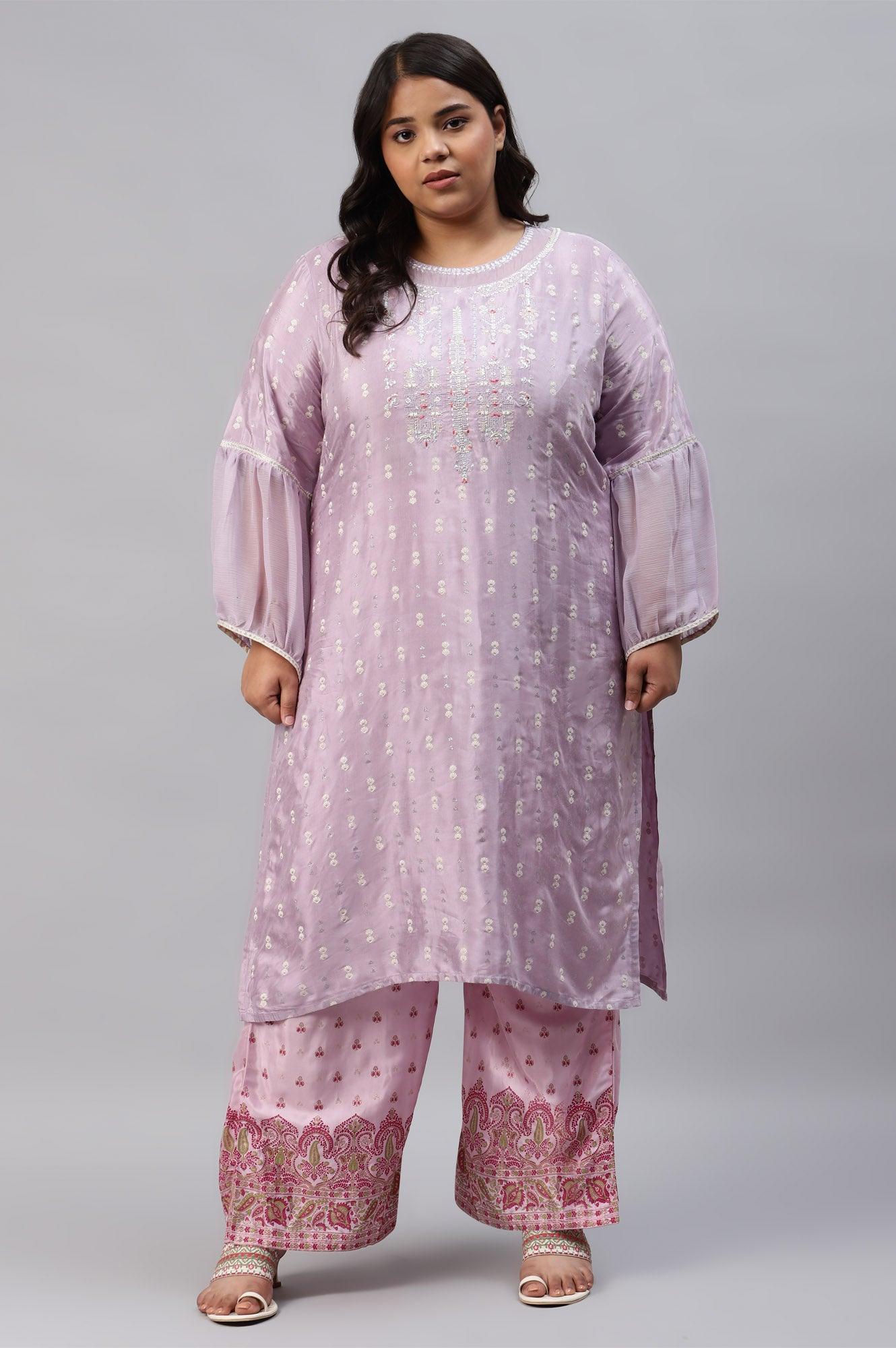 Plus Size Light Pink Shantung Printed Parallel Pants - wforwoman