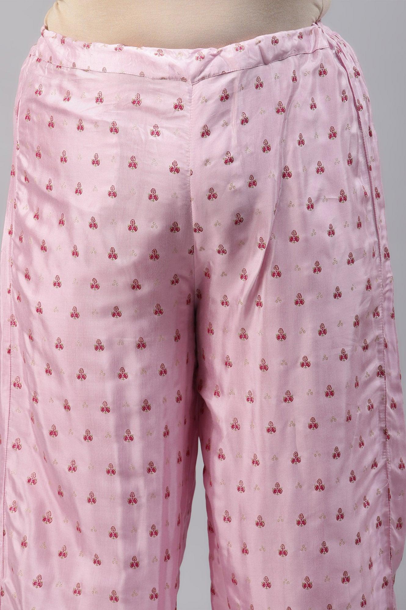 Plus Size Light Pink Shantung Printed Parallel Pants - wforwoman