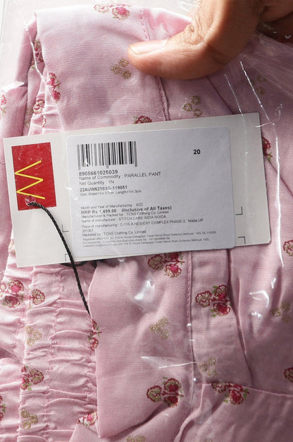 Plus Size Light Pink Shantung Printed Parallel Pants - wforwoman