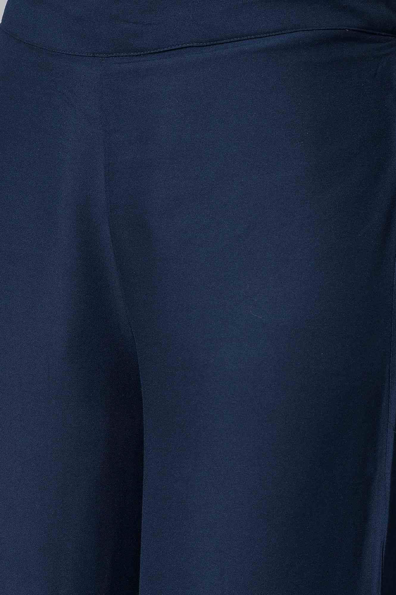 Dark Blue Rayon Straight Parallel Pants - wforwoman