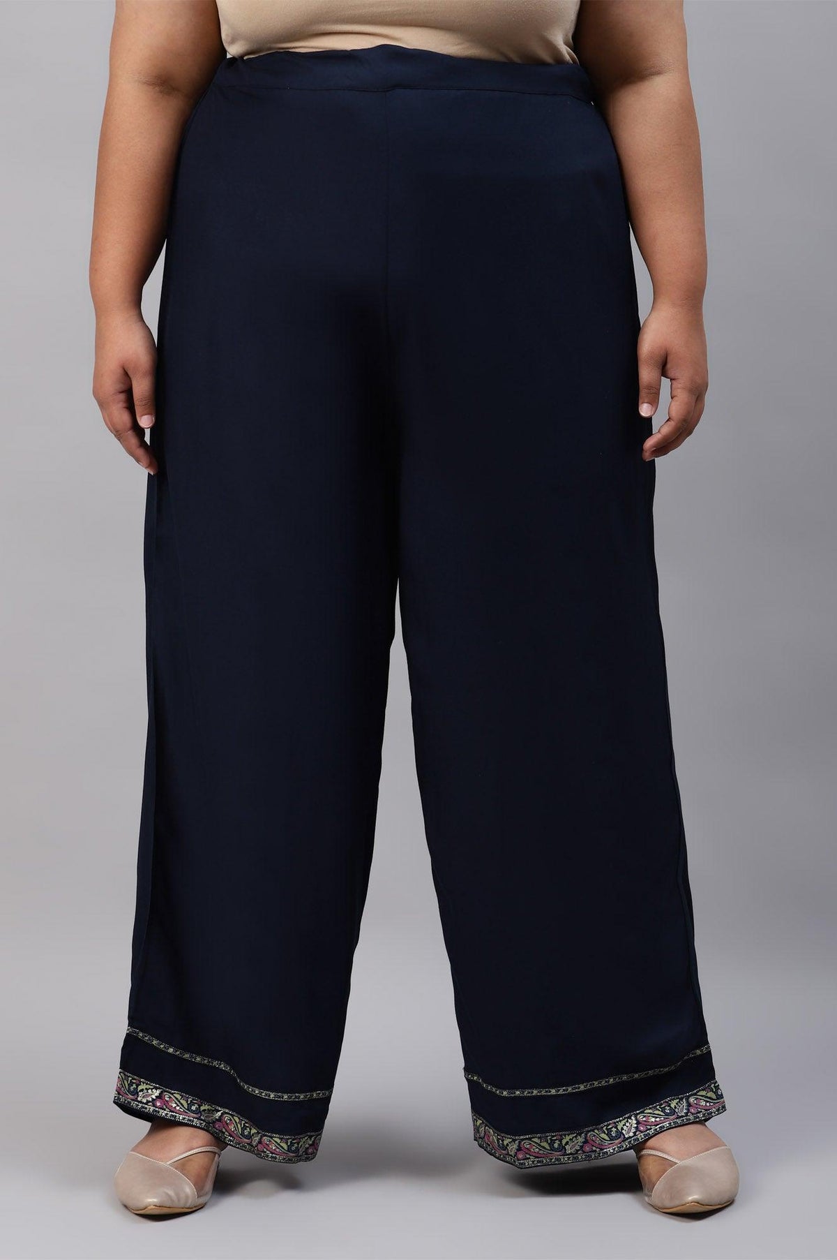 Plus Size Dark Blue Rayon Straight Parallel Pants - XS