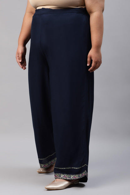 Plus Size Dark Blue Rayon Straight Parallel Pants - wforwoman