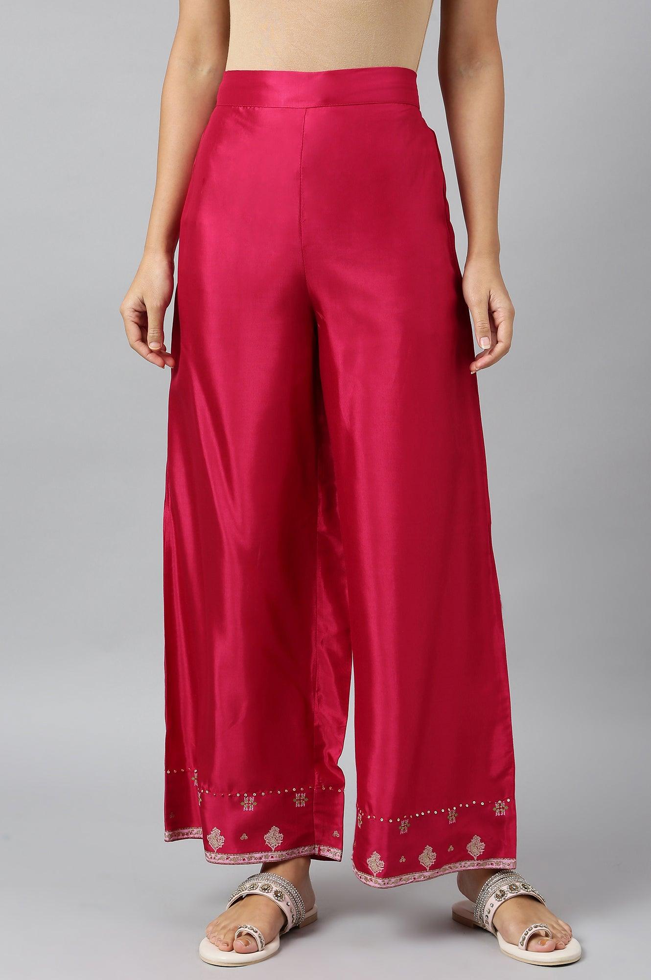 Dark Pink Shantung Straight Parallel Pants - wforwoman