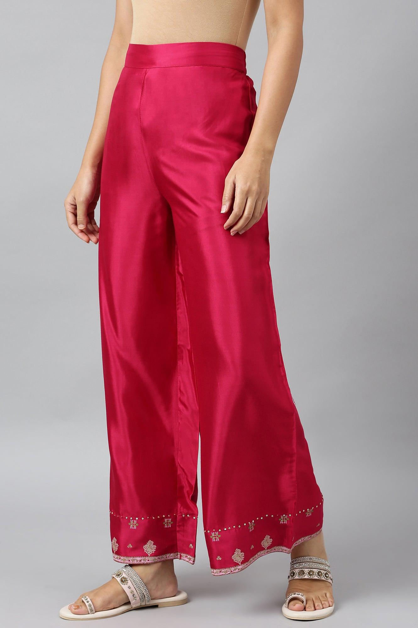 Dark Pink Shantung Straight Parallel Pants - wforwoman