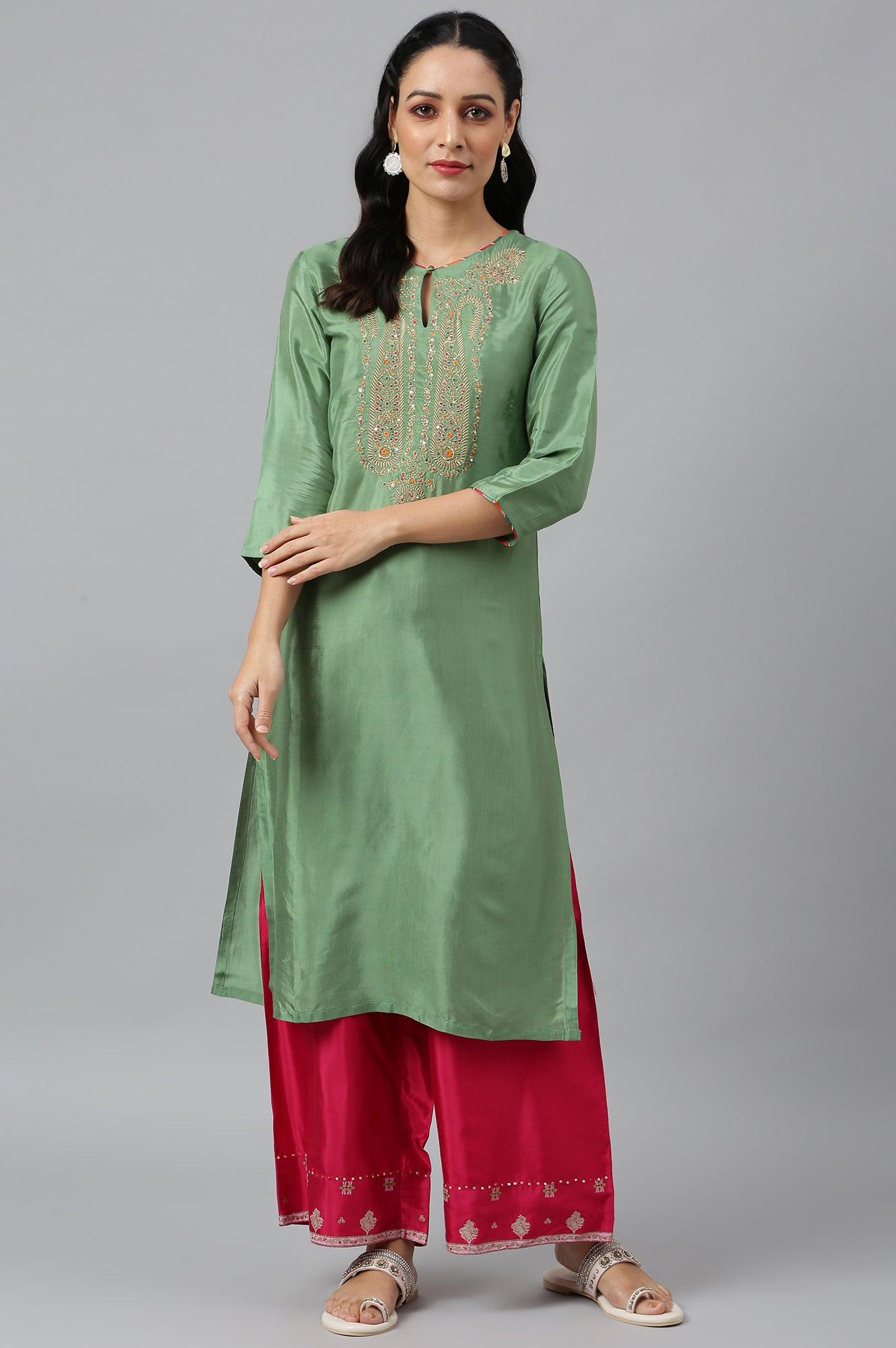 Dark Pink Shantung Straight Parallel Pants - wforwoman