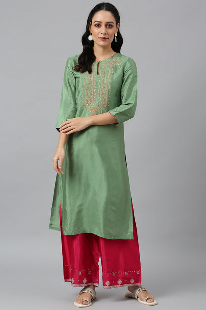 Dark Pink Shantung Straight Parallel Pants - wforwoman