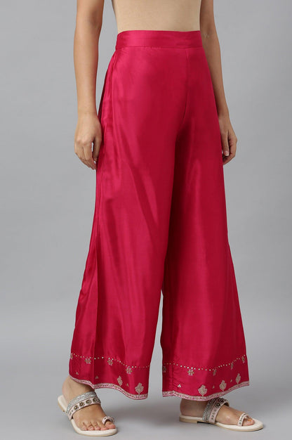 Dark Pink Shantung Straight Parallel Pants - wforwoman
