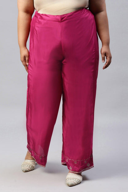 Plus Size Dark Pink Shantung Straight Parallel Pants - wforwoman
