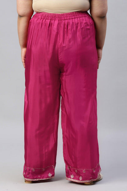Plus Size Dark Pink Shantung Straight Parallel Pants - wforwoman