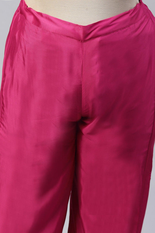 Plus Size Dark Pink Shantung Straight Parallel Pants