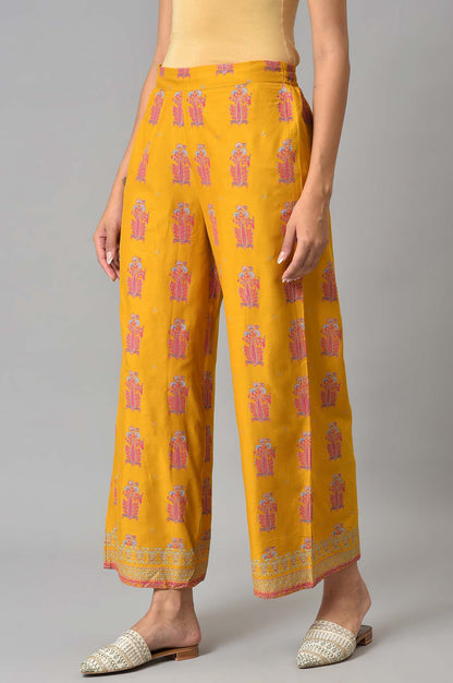 Yellow Metallic Embroidery Straight Kurta and Parallel Pant Set