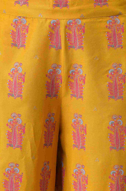 Yellow Geometric Printed Rayon A-Line Kurta and Parallel Pant Set