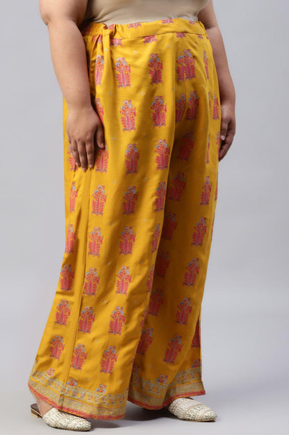 Plus Size Mustard Rayon Printed Parallel Pants - wforwoman
