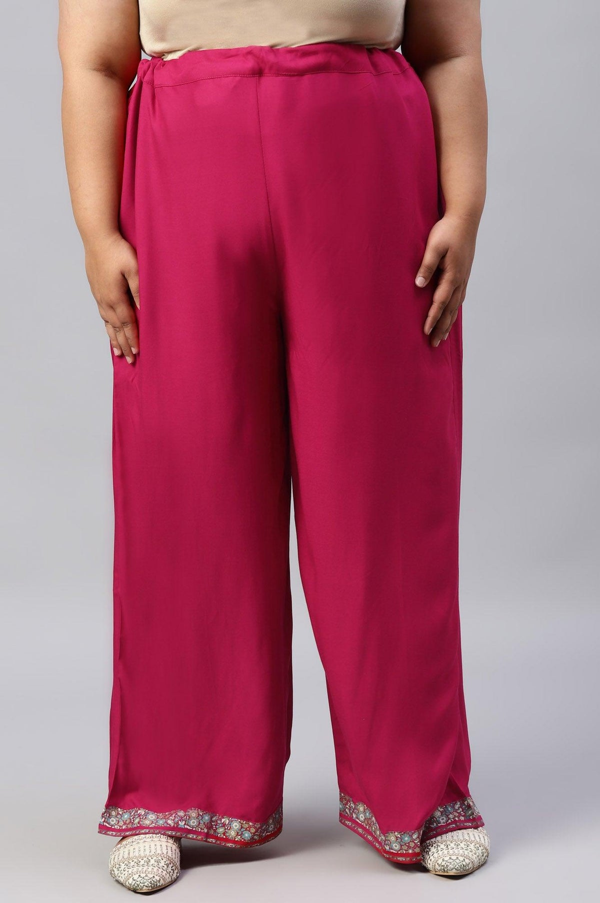 Plus Size Pink Rose Rayon Straight Parallel Pants - XS