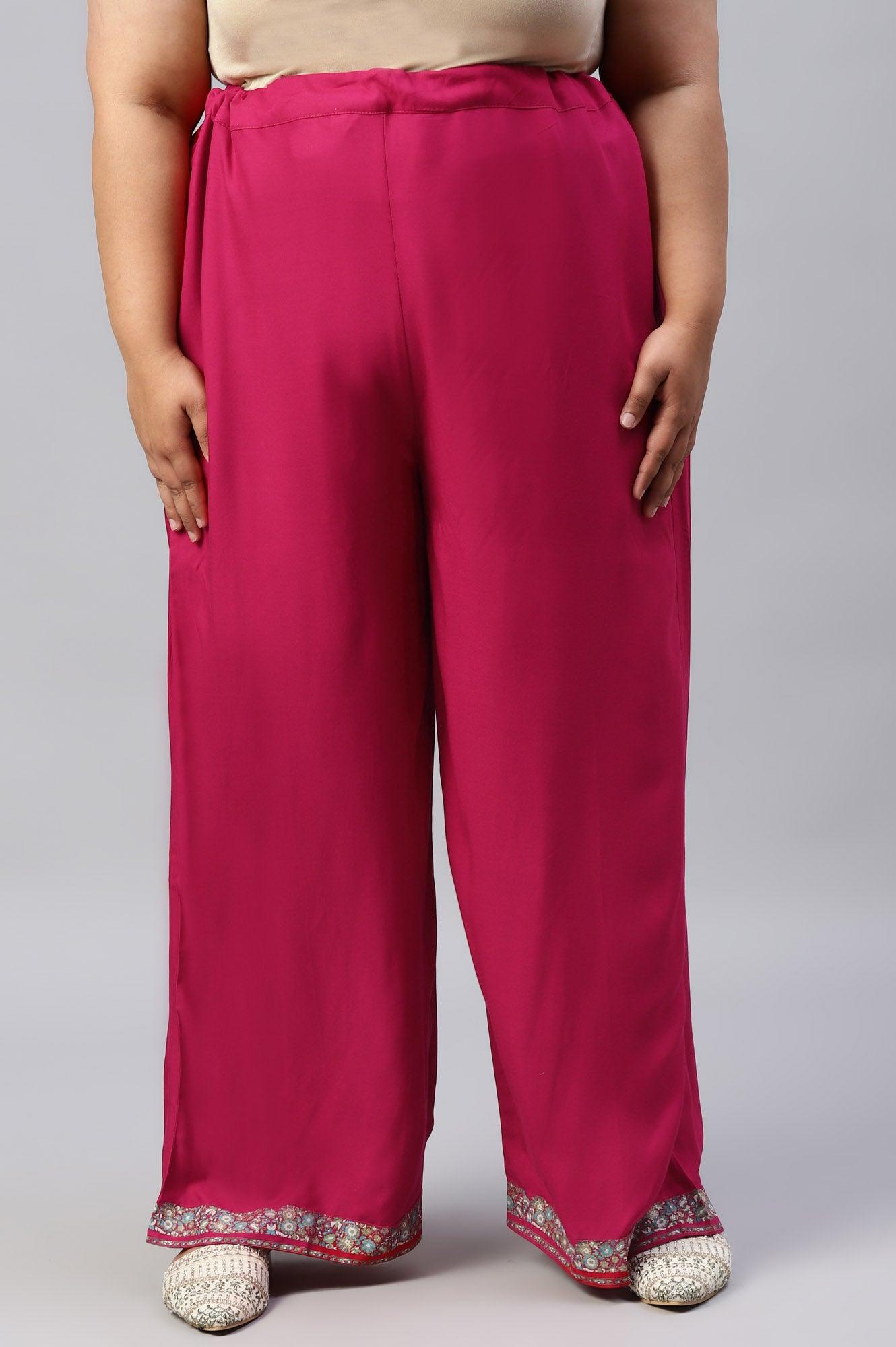Plus Size Pink Rose Rayon Straight Parallel Pants - wforwoman