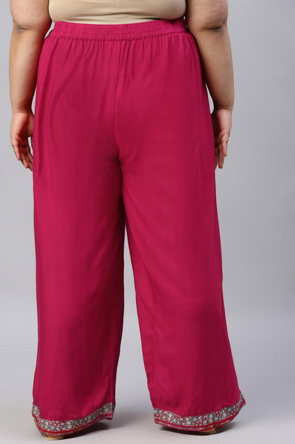 Plus Size Pink Rose Rayon Straight Parallel Pants - wforwoman