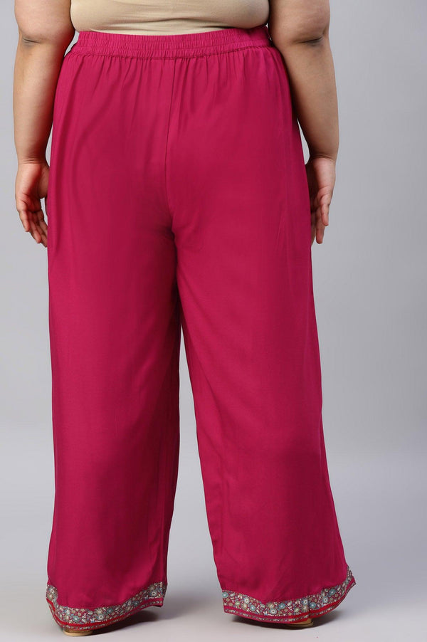 Plus Size Pink Rose Rayon Straight Parallel Pants