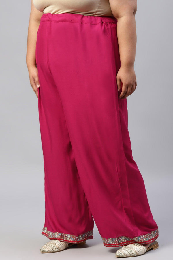 Plus Size Pink Rose Rayon Straight Parallel Pants