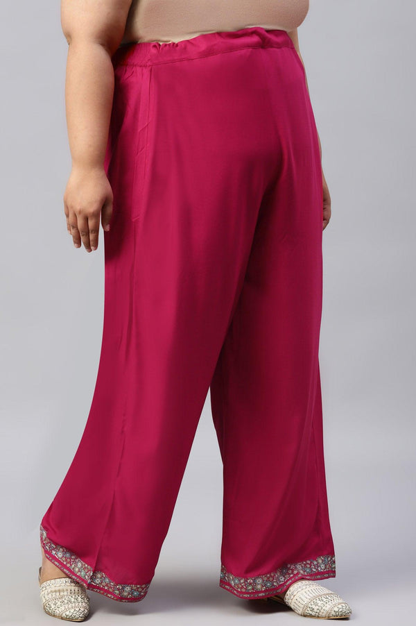 Plus Size Pink Rose Rayon Straight Parallel Pants