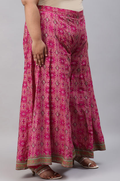 Plus Size Berry Pink Printed Flared Culottes