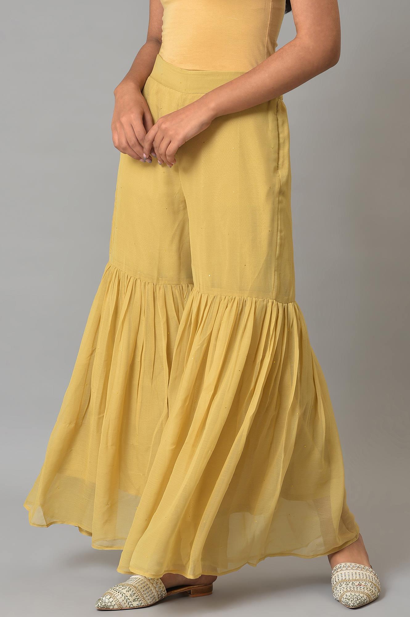 Gold Chiffon Flared Sharara - wforwoman