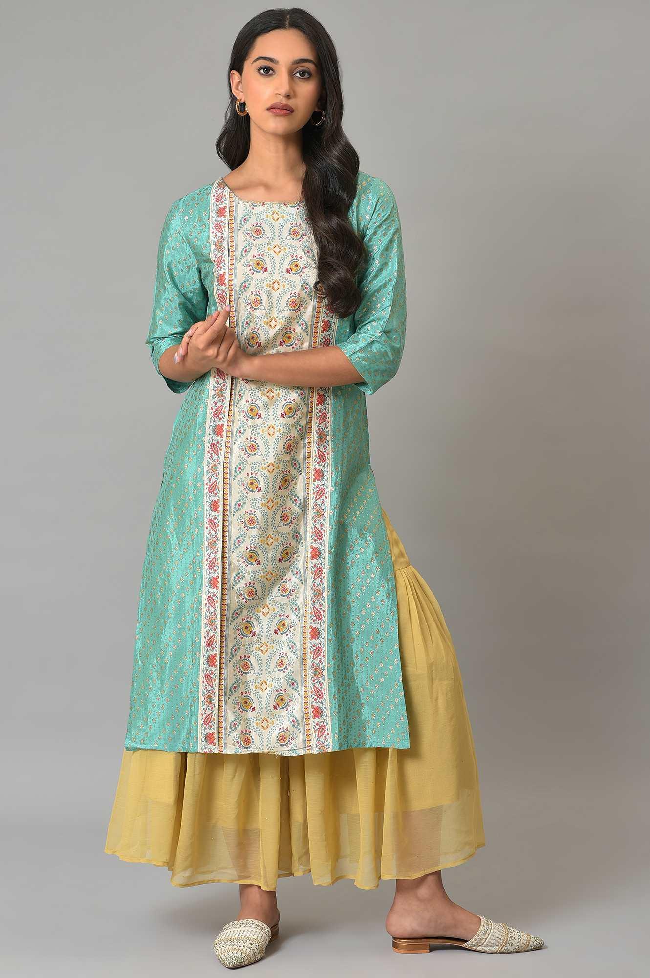 Gold Chiffon Flared Sharara - wforwoman