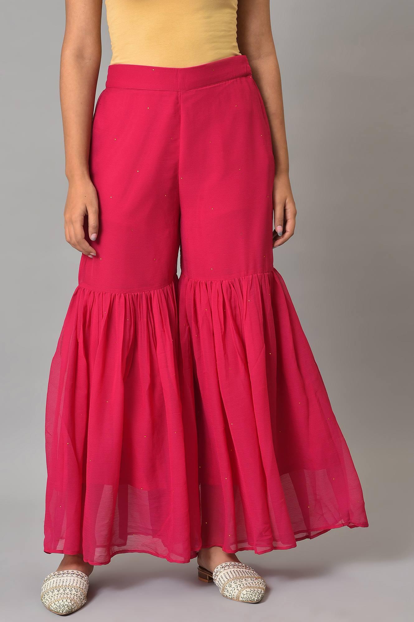 Pink Chiffon Flared Sharara - wforwoman