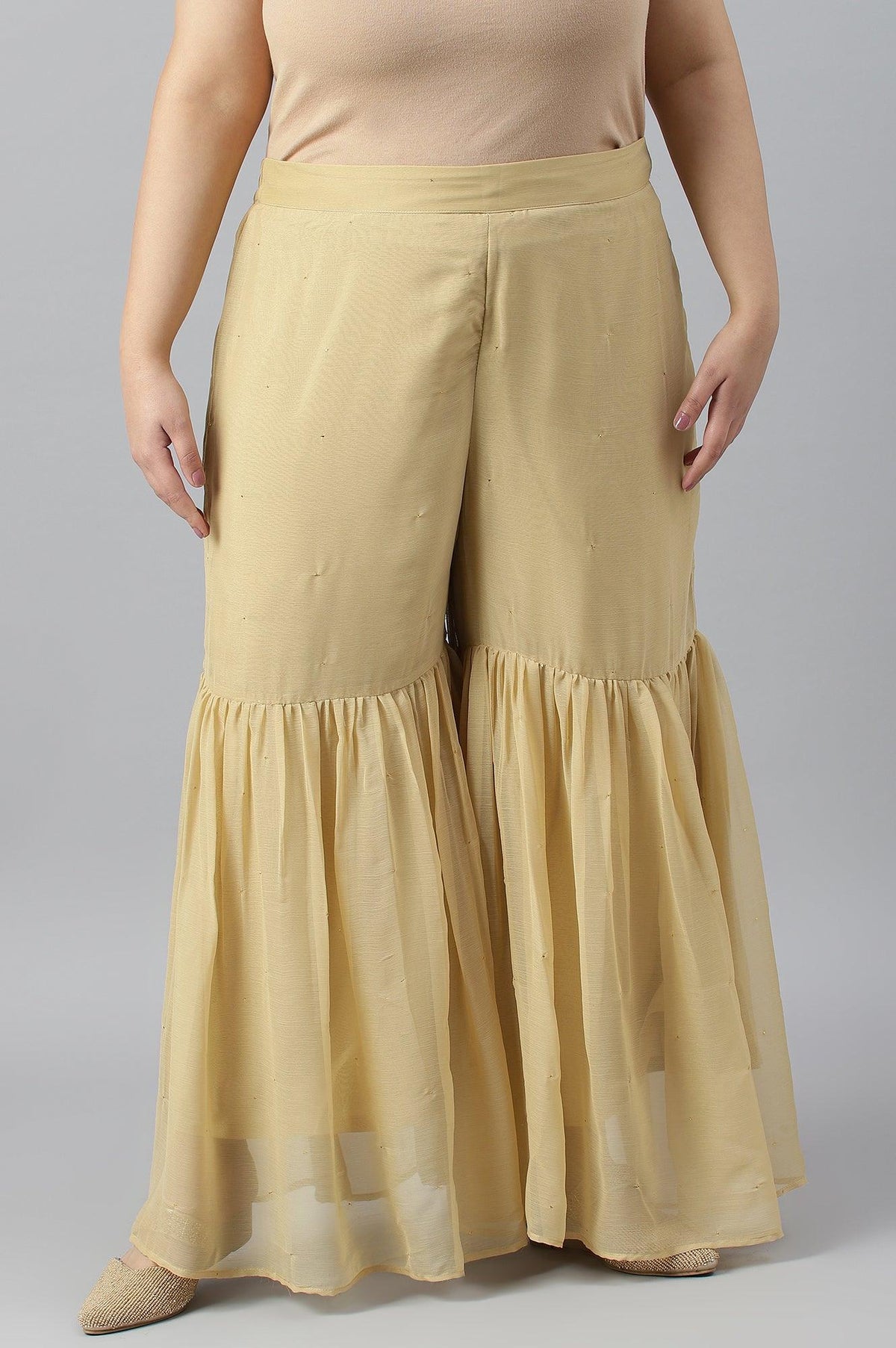 Gold Chiffon Flared Plus Size Sharara - 20