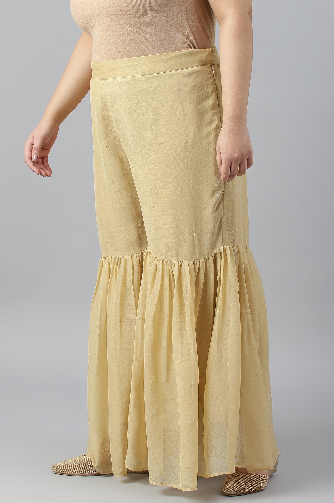 Gold Chiffon Flared Plus Size Sharara - wforwoman