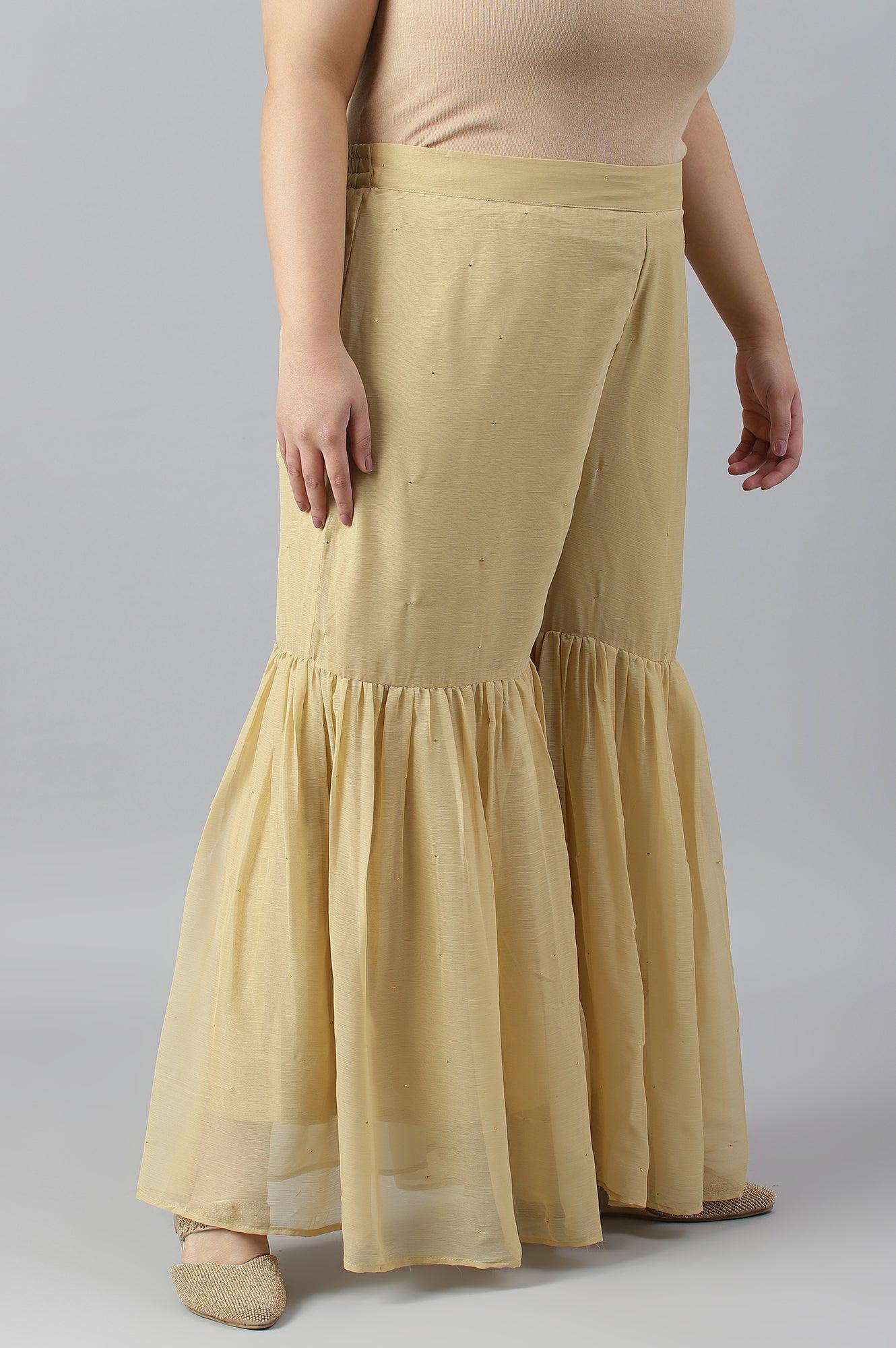 Gold Chiffon Flared Plus Size Sharara - wforwoman