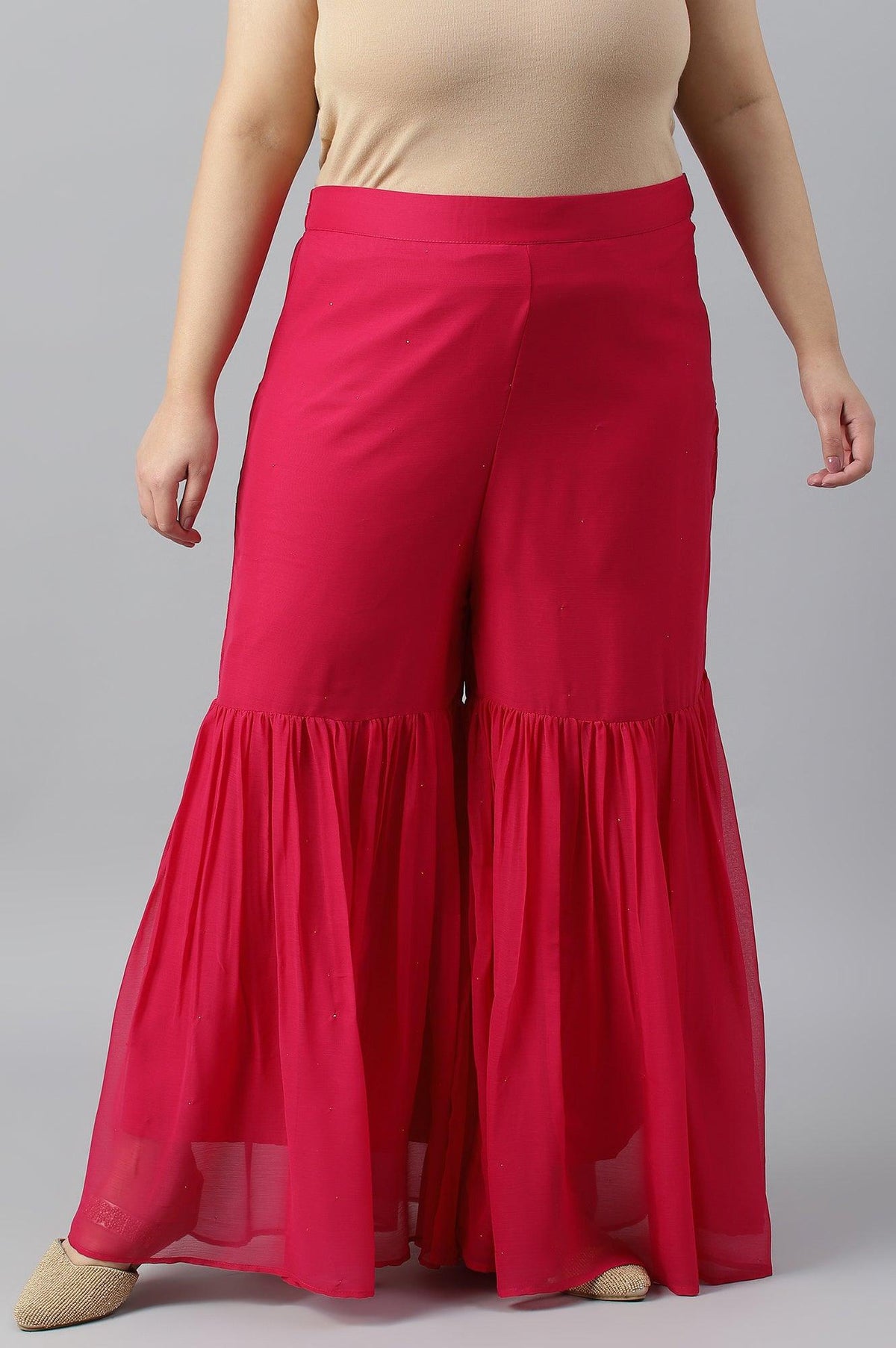 Pink Chiffon Flared Plus Size Sharara - 20