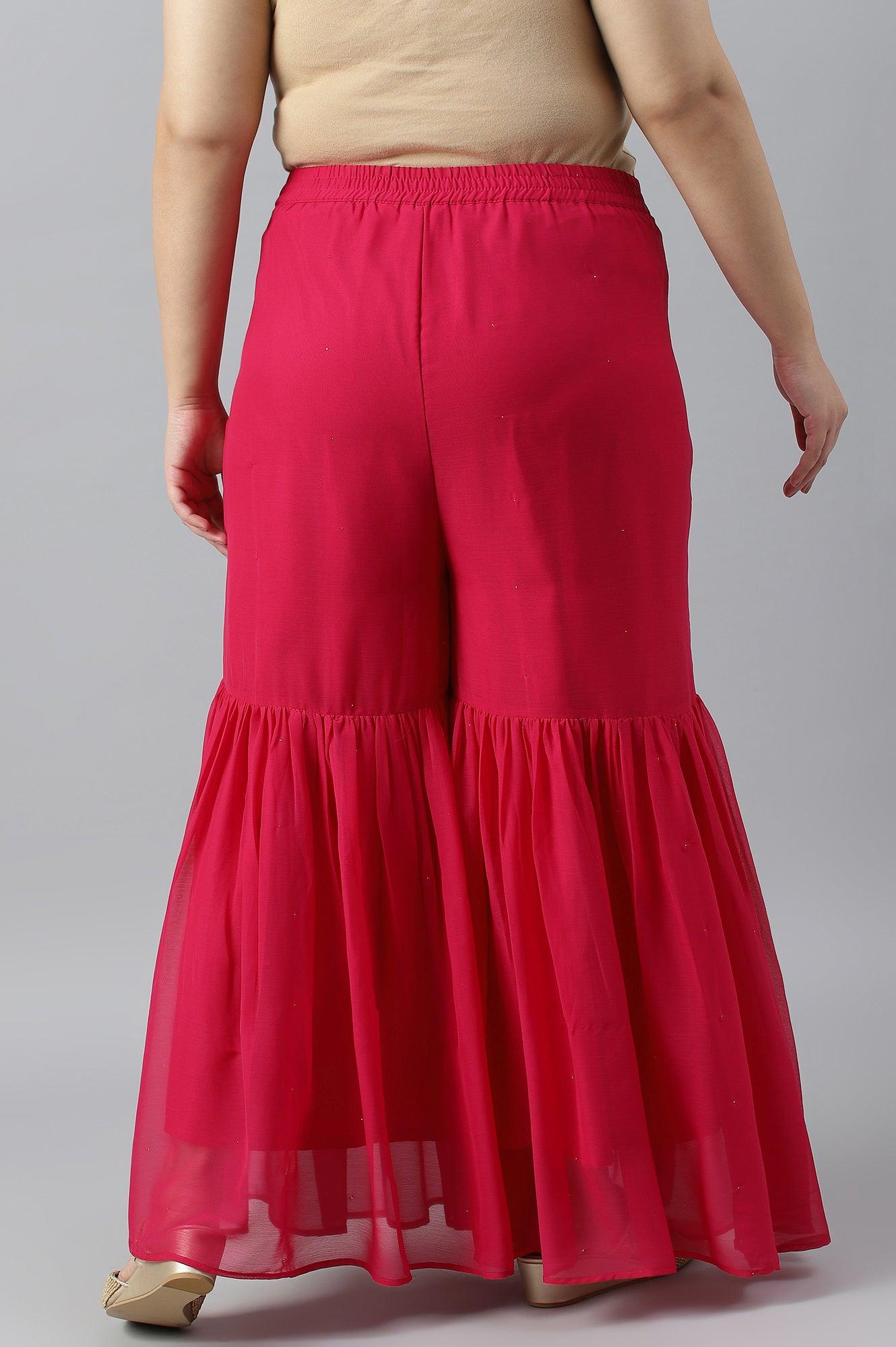 Pink Chiffon Flared Plus Size Sharara - wforwoman