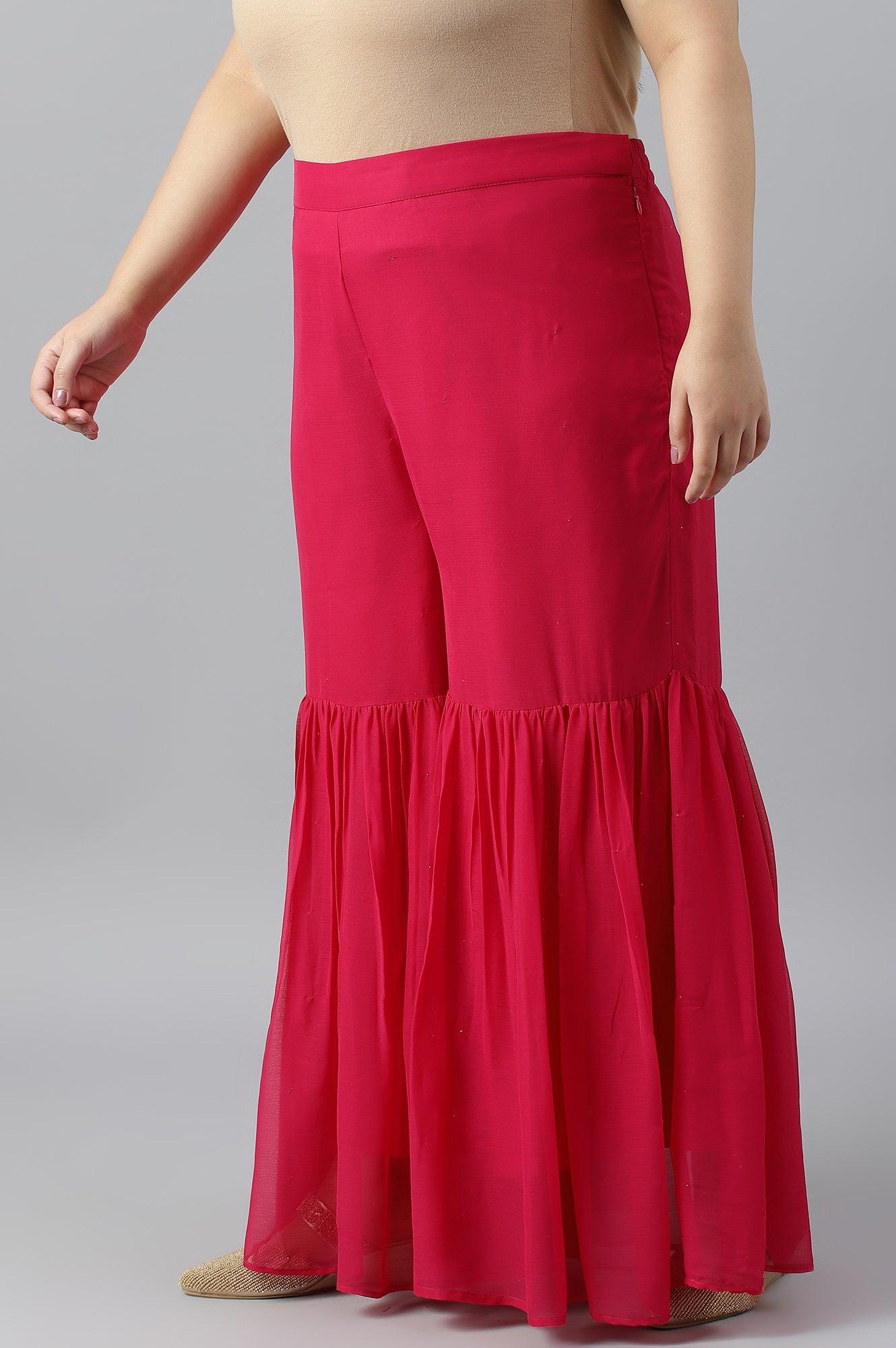 Pink Chiffon Flared Plus Size Sharara - wforwoman