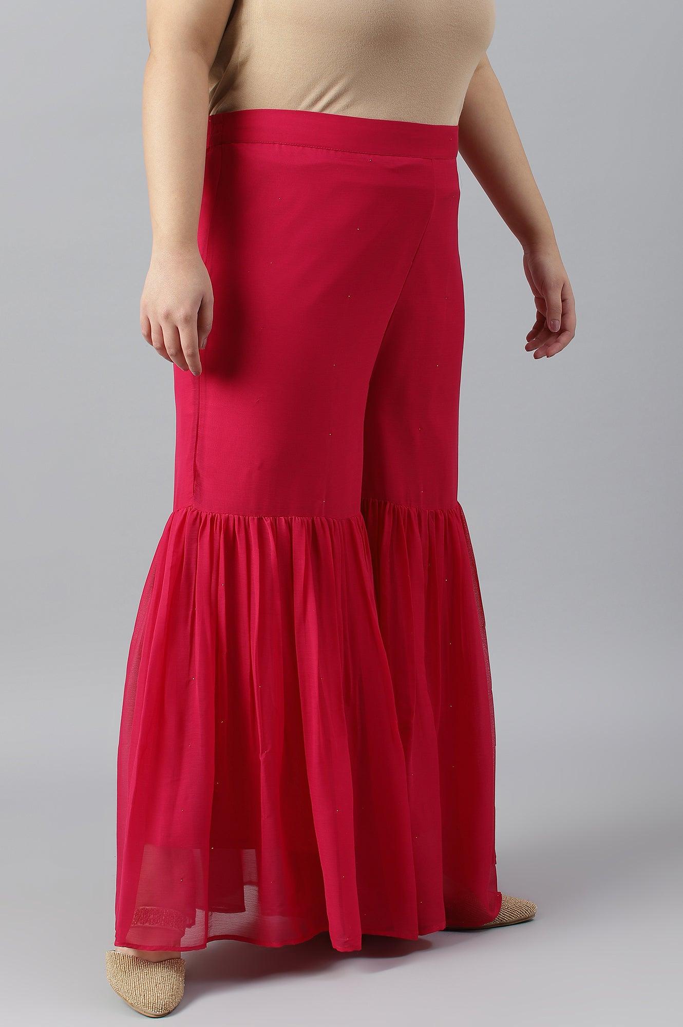 Pink Chiffon Flared Plus Size Sharara - wforwoman