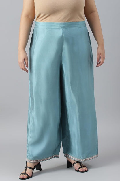 Plus Size Aqua Blue Shantung Straight Parallel Pants - wforwoman